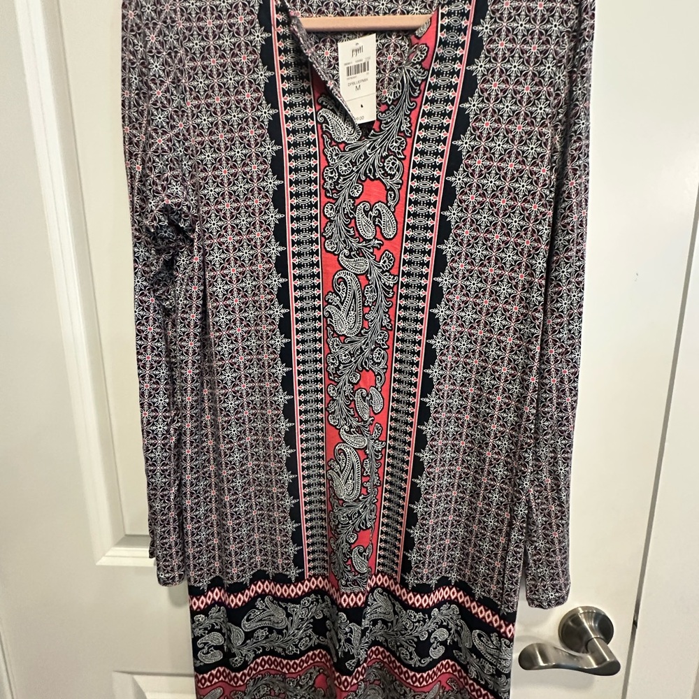 Patterned Long Sleeve Dress